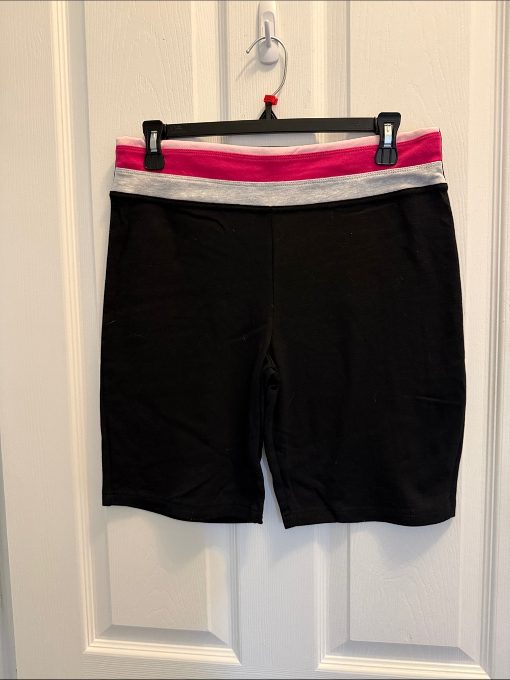 GW Women’s Black Active Bike Shorts with Pink & Gray Waistband